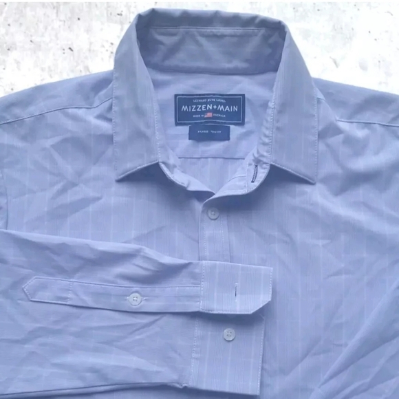 Mizzen Main Shirt Mens XL Blue Striped Leeward Trim Fit Dress Preppy Business - Picture 7 of 13